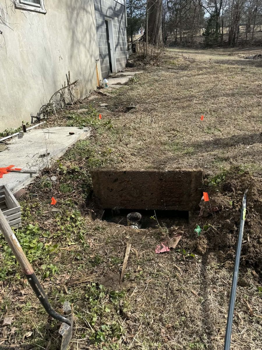 Drainfield lines located and flagged across a yard
